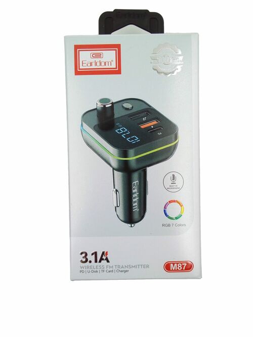 FM-трансмиттер Earldom ET-M87 Bluetooth, 2*USB/Type-C/MIC, LED подсветка, черный