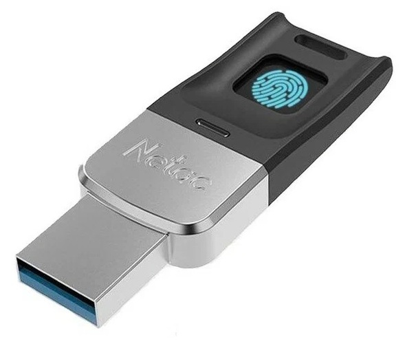 Флешка USB Netac 64GB US1 USB 3.2, черный с отпечатком пальца