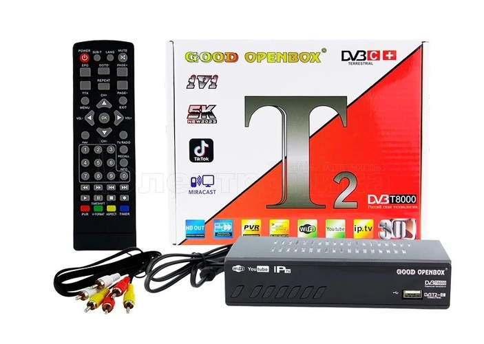 Приставка для цифрового ТВ Good Openbox T8000 DVB-T2/C дисплей, кнопки, внешний бп WiFi