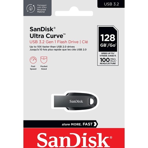 Флешка USB Sandisk 128GB Ultra Curve USB 3.2, черный