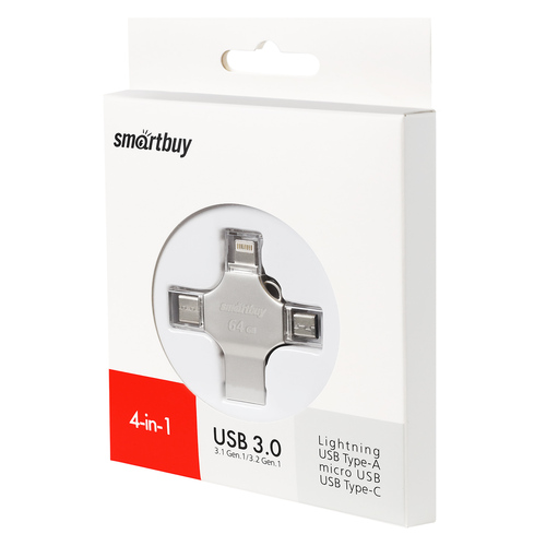Флешка USB SmartBuy 64GB Quad Lightning/Type-C/microUSB/USB3.1