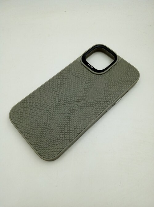 Накладка Apple iPhone 15 Pro Max серый под кожу рептилии силикон Kajsa Под оригинал без логотипа
