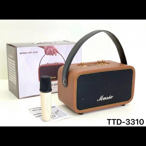 Колонка Бумбокс TTD-3310 TF/AUX/Radio/USB/bluetooth коричневый + микрофон