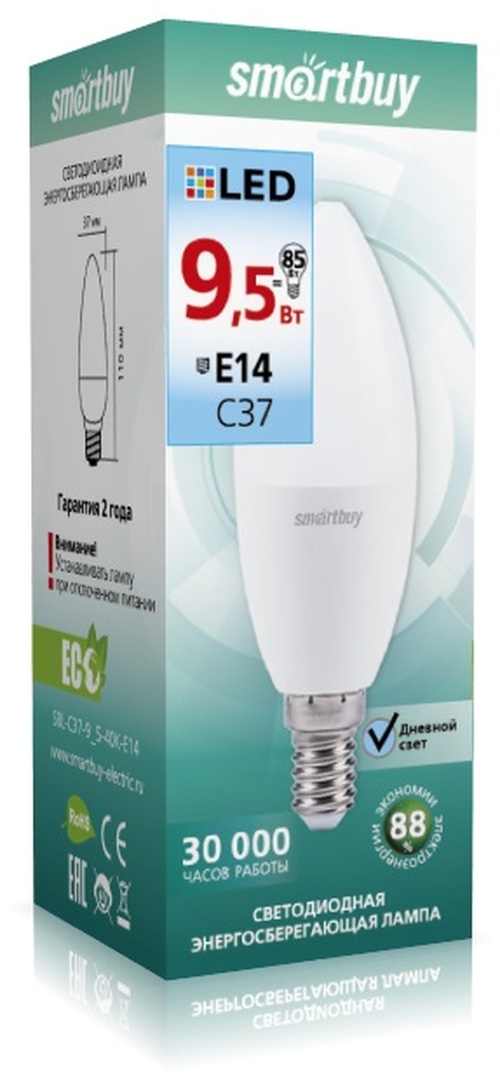 Лампочка светодиодная Smartbuy C37 E14 9,5W дневной свет