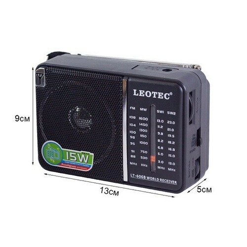 Радиоприемник Leotec LT-606B аналоговый FM, AM, SW питание от АКБ, от сети, черный БП приобретается отдельно