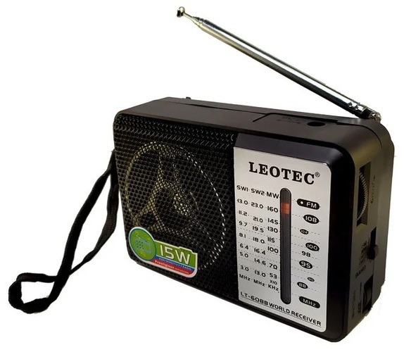 Радиоприемник Leotec LT-608B аналоговый FM, AM, SW питание от АКБ, от сети, черный БП приобретается отдельно