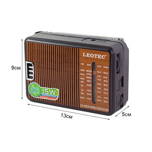 Радиоприемник Leotec LT-607B аналоговый FM, AM, SW питание от АКБ, от сети, черный БП приобретается отдельно