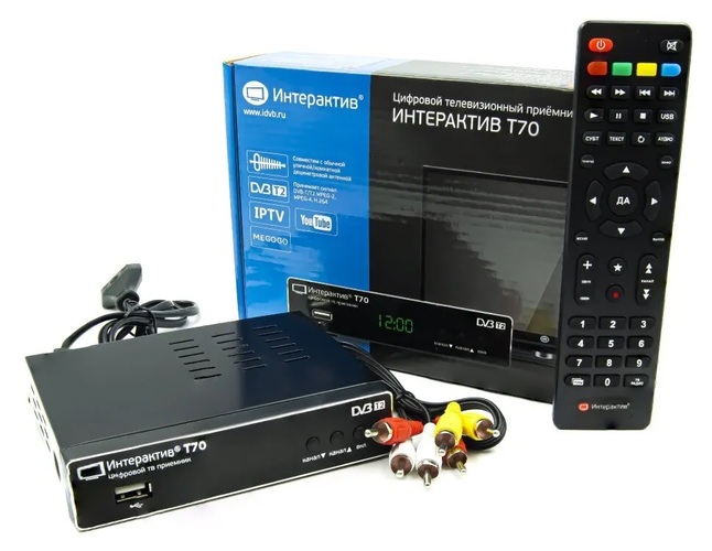 Приставка для цифрового ТВ Интерактив Т70 DVB-T2 дисплей, кнопки, внешний бп Wi-Fi