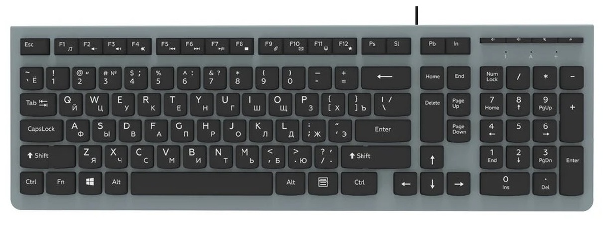 Клавиатура Ritmix RKB-400 проводная мультимедийная, SLIM, серый