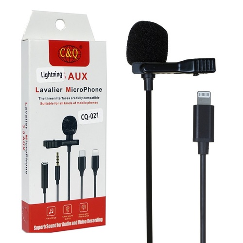 Микрофон CQ021 мобильный, петличный, Lightning, черный