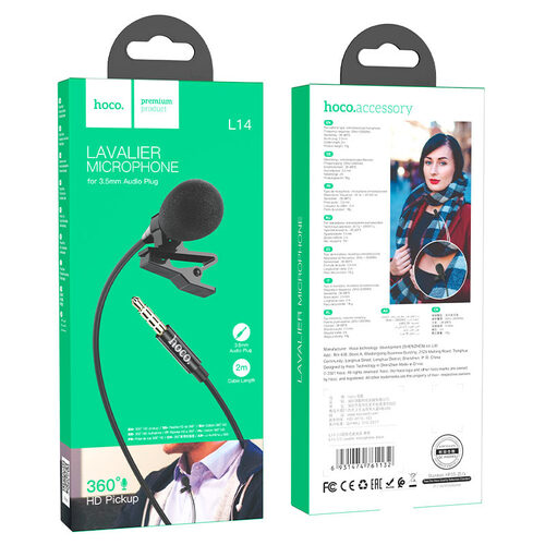 Микрофон HOCO L14 мобильный, петличный, Jack 3.5, черный - 2